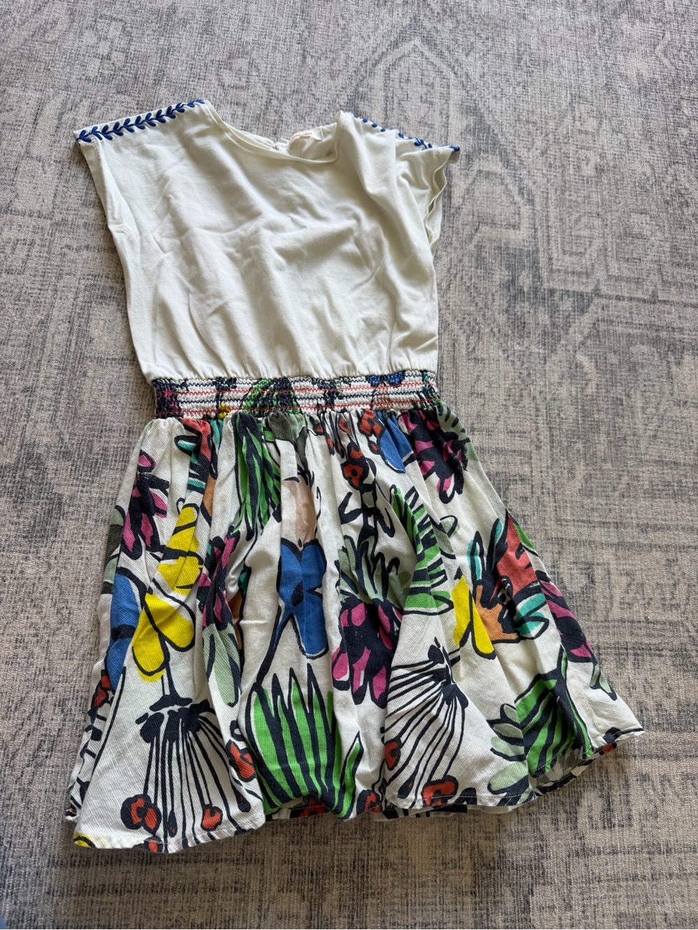 Catimini White Top Dress with Multicolor Floral Skirt